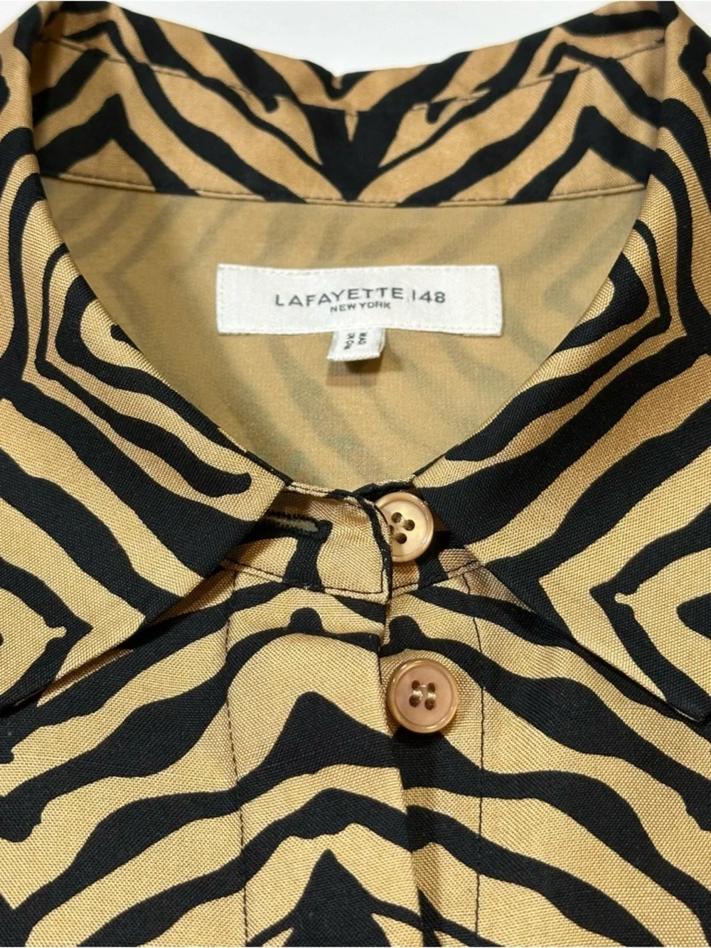 Lafayette 148 Scottie Blouse 100% Silk Size S Zebra Print Animal Luxury Designer - Picture 6 of 14